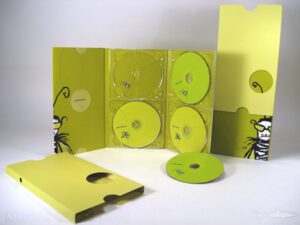 Creative Multidisc Sets, 4 discs, book, megatall digipak, clear trays, slipcase with die cuts