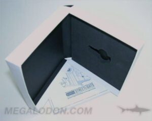 USB Box Packaging Hinged with foam well inside to hold usb and book