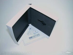 Custom USB box set printed 4C, hinged, foam well to hold usb and perfect bound book inside