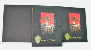 Slipcase set portfolio folder with tall 6pp jacket for literature, special effects spot gloss ink matte lamination gold foil stamping