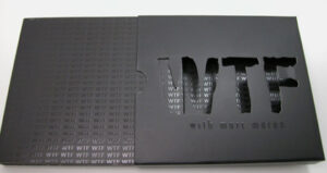 Slipcase Set, Die Cut Lettering & Spot Gloss, special printing effects on slipcases WTF lettering cut out