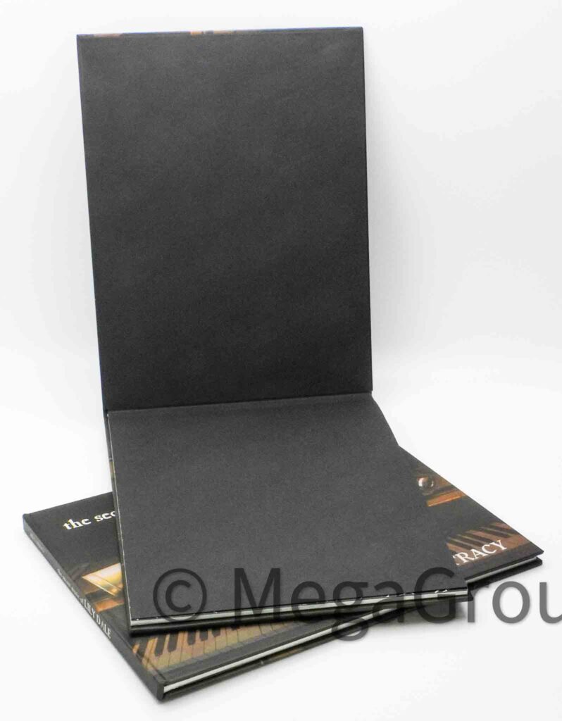 Black matte material wrap on inside of 6x8 cd book