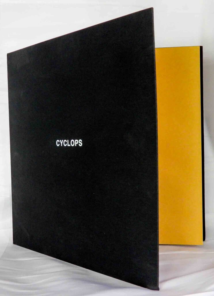 Fabric wrapped vinyl book black linen fabric paper white foil stamping front and spine